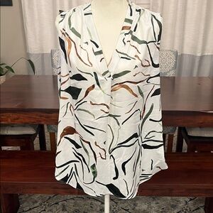 Alfani White Multicolor Abstract V-Neck Sleeveless Camisole